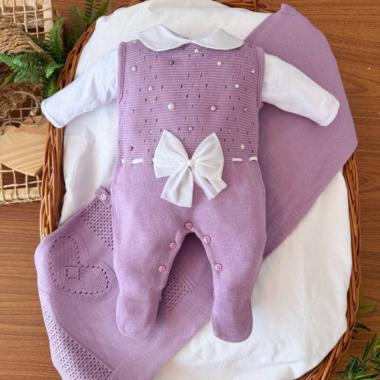 Saída de Maternidade Céu Estrelado - Lilás Coração Dois Laços